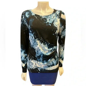 Calvin Klein Long Sleeve Wrap Style  Top With Buckle Blue White Size Medium